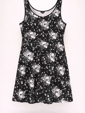 Torrid Skull Floral Scuba Dress Black White Goth Fit & Flare Skater Dress 4X